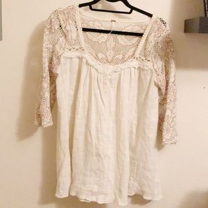 Free People Cotton Crochet sleeve Top